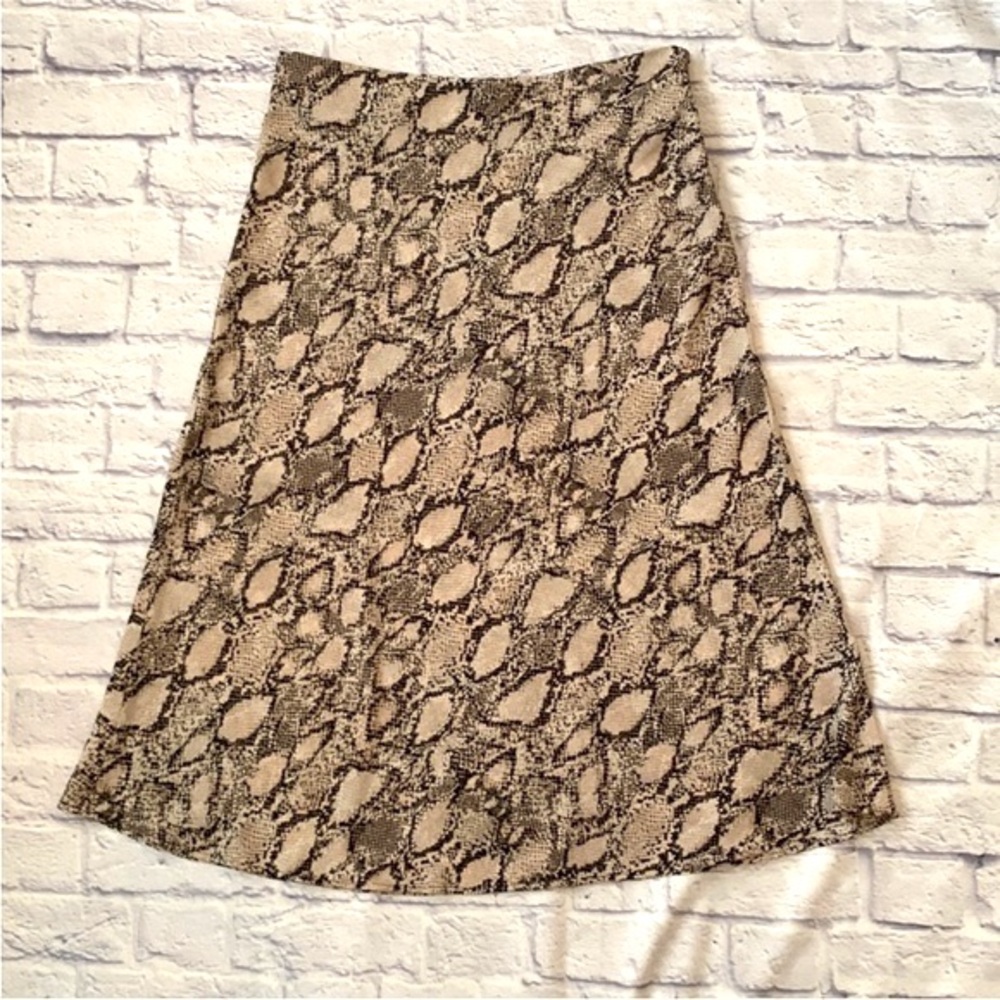 Nine West Snakeskin Print Midi Skirt Neutral Tan and Gray Women’s Size Large